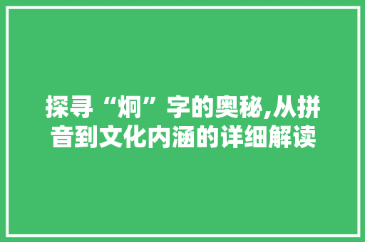 探寻“炯”字的奥秘,从拼音到文化内涵的详细解读 职场应用