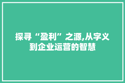 探寻“盈利”之源,从字义到企业运营的智慧