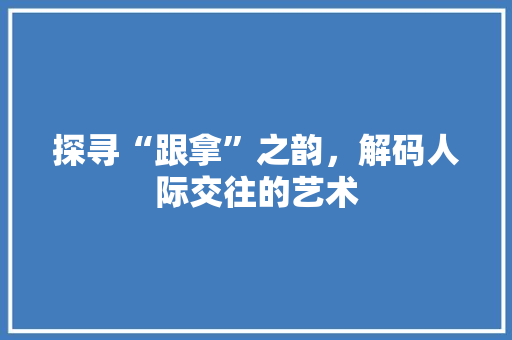 探寻“跟拿”之韵，解码人际交往的艺术 商业计划书范文