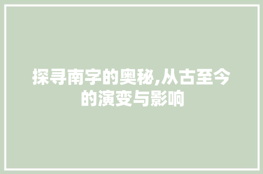 探寻南字的奥秘,从古至今的演变与影响