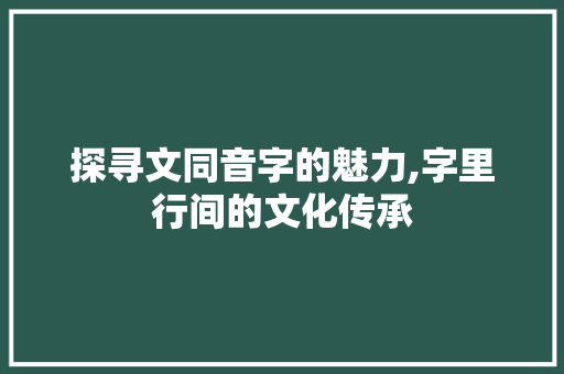 探寻文同音字的魅力,字里行间的文化传承