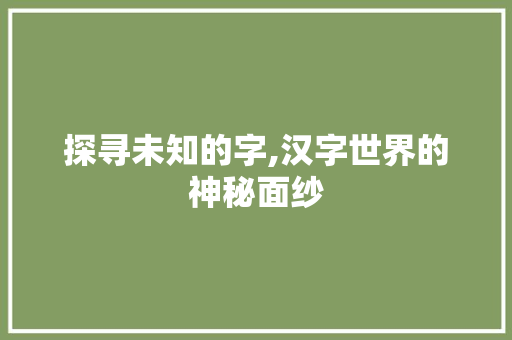 探寻未知的字,汉字世界的神秘面纱