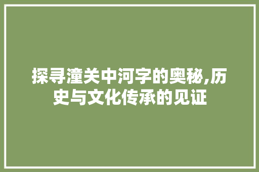 探寻潼关中河字的奥秘,历史与文化传承的见证