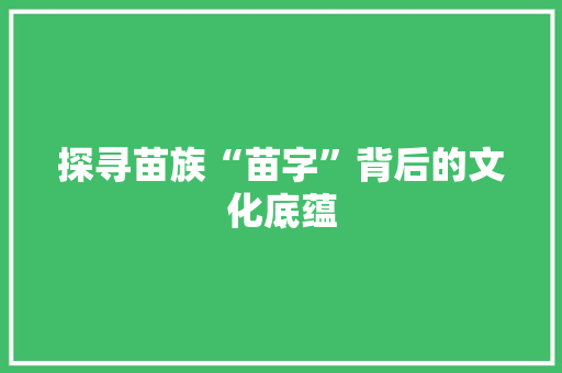 探寻苗族“苗字”背后的文化底蕴