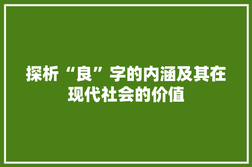 探析“良”字的内涵及其在现代社会的价值