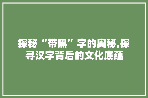 探秘“带黑”字的奥秘,探寻汉字背后的文化底蕴