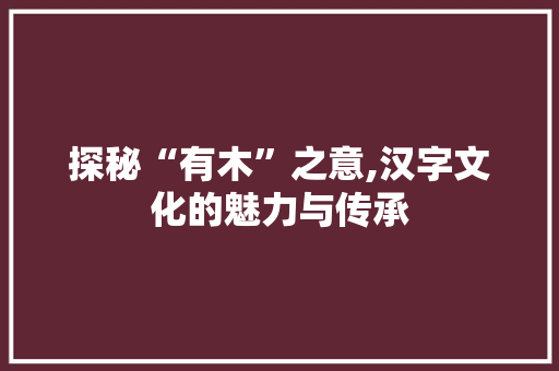 探秘“有木”之意,汉字文化的魅力与传承
