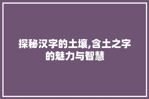 探秘汉字的土壤,含土之字的魅力与智慧