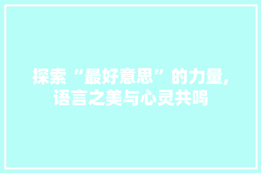 探索“最好意思”的力量,语言之美与心灵共鸣