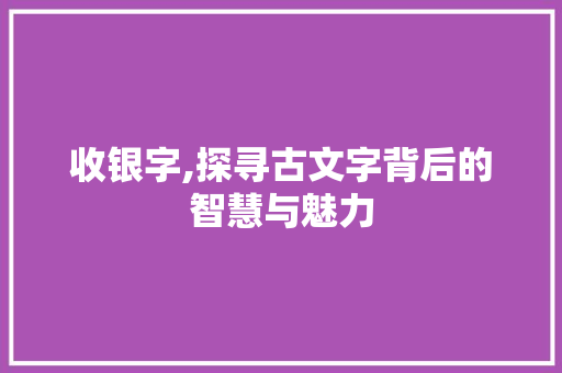 收银字,探寻古文字背后的智慧与魅力