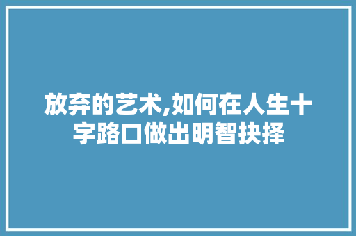 放弃的艺术,如何在人生十字路口做出明智抉择