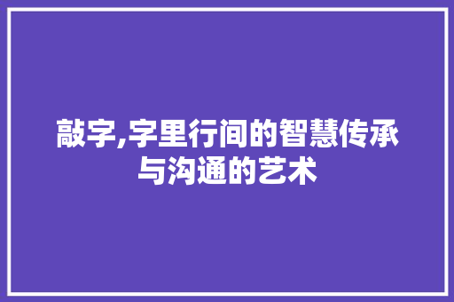 敲字,字里行间的智慧传承与沟通的艺术