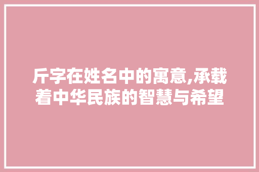 斤字在姓名中的寓意,承载着中华民族的智慧与希望