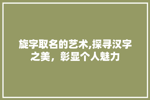 旋字取名的艺术,探寻汉字之美，彰显个人魅力