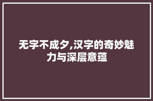 无字不成夕,汉字的奇妙魅力与深层意蕴