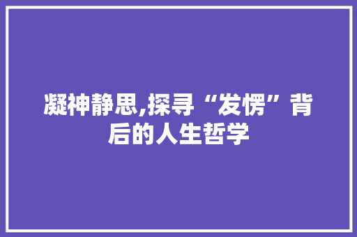 凝神静思,探寻“发愣”背后的人生哲学