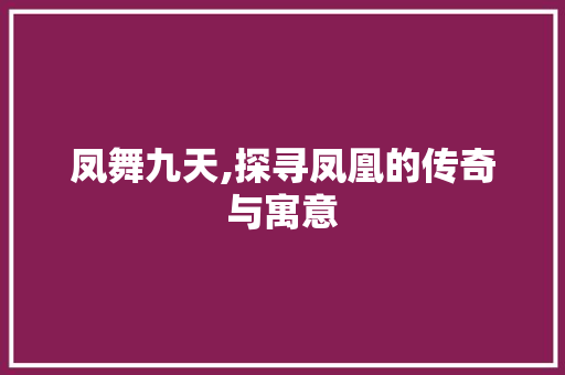 凤舞九天,探寻凤凰的传奇与寓意