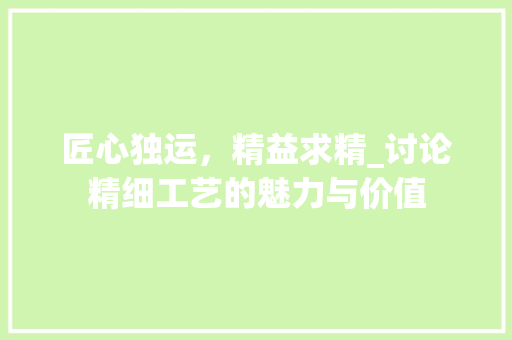 匠心独运，精益求精_讨论精细工艺的魅力与价值