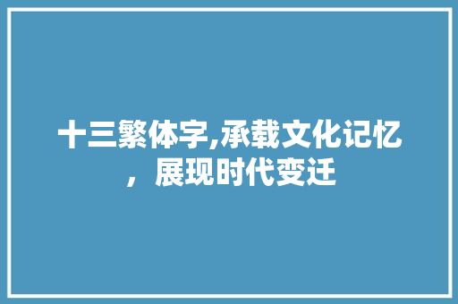 十三繁体字,承载文化记忆，展现时代变迁