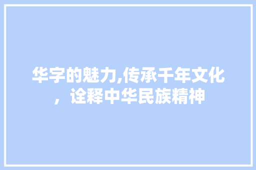 华字的魅力,传承千年文化，诠释中华民族精神