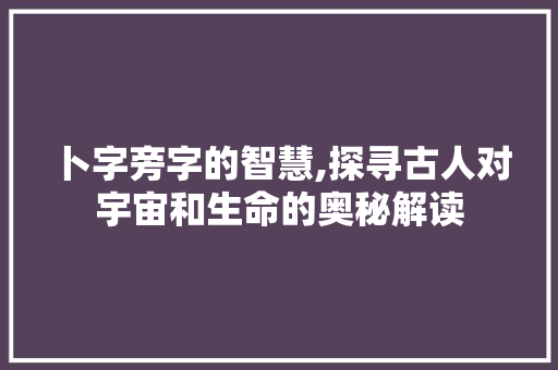 卜字旁字的智慧,探寻古人对宇宙和生命的奥秘解读