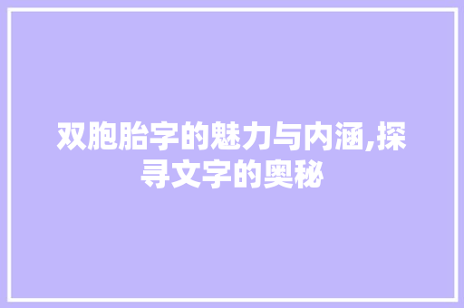 双胞胎字的魅力与内涵,探寻文字的奥秘