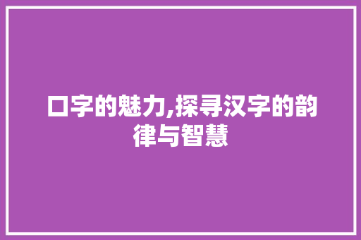 口字的魅力,探寻汉字的韵律与智慧