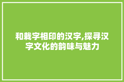 和栽字相印的汉字,探寻汉字文化的韵味与魅力