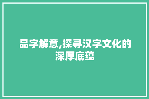品字解意,探寻汉字文化的深厚底蕴