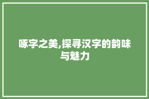 啄字之美,探寻汉字的韵味与魅力
