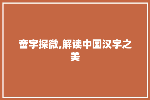 啻字探微,解读中国汉字之美