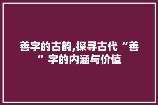 善字的古韵,探寻古代“善”字的内涵与价值