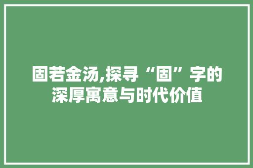 固若金汤,探寻“固”字的深厚寓意与时代价值