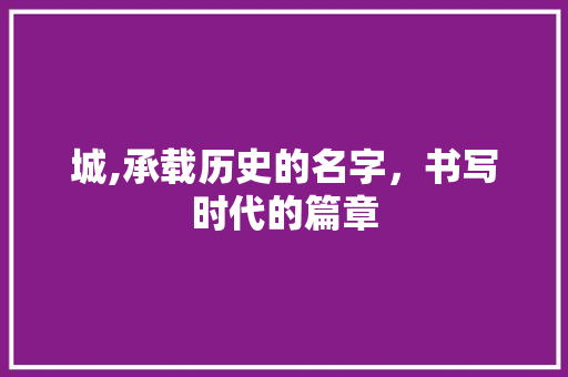 城,承载历史的名字，书写时代的篇章