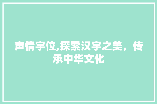 声情字位,探索汉字之美，传承中华文化