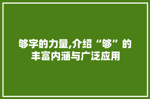 够字的力量,介绍“够”的丰富内涵与广泛应用