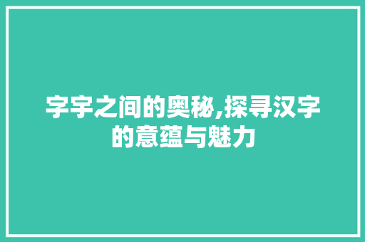 字宇之间的奥秘,探寻汉字的意蕴与魅力