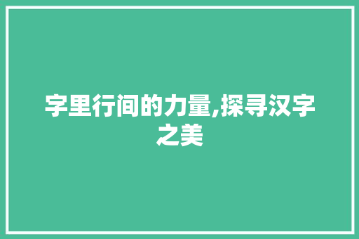 字里行间的力量,探寻汉字之美