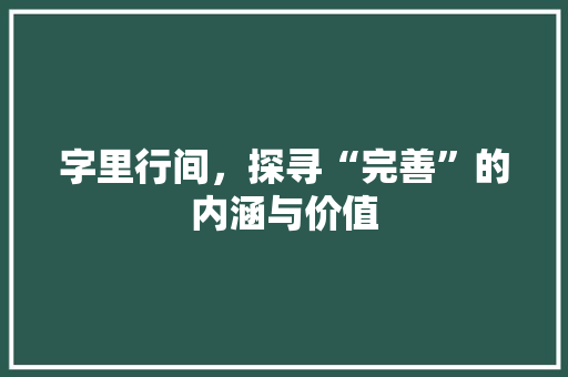 字里行间，探寻“完善”的内涵与价值