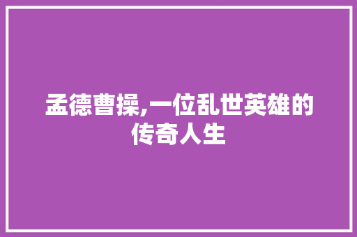 孟德曹操,一位乱世英雄的传奇人生