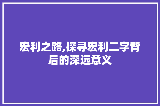 宏利之路,探寻宏利二字背后的深远意义