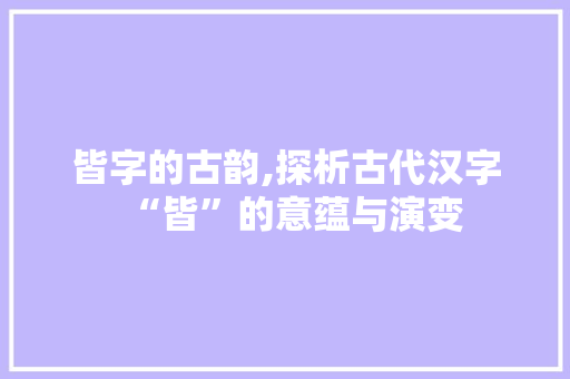 皆字的古韵,探析古代汉字“皆”的意蕴与演变