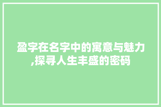 盈字在名字中的寓意与魅力,探寻人生丰盛的密码