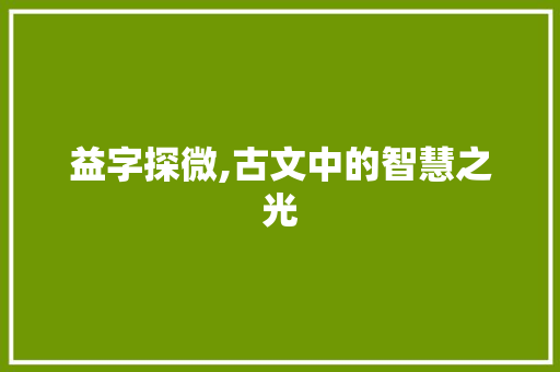 益字探微,古文中的智慧之光