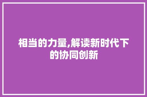 相当的力量,解读新时代下的协同创新