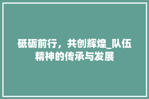 砥砺前行，共创辉煌_队伍精神的传承与发展