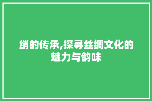 绡的传承,探寻丝绸文化的魅力与韵味