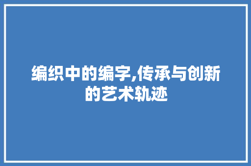 编织中的编字,传承与创新的艺术轨迹