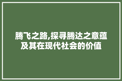 腾飞之路,探寻腾达之意蕴及其在现代社会的价值