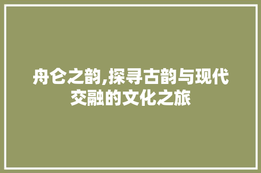 舟仑之韵,探寻古韵与现代交融的文化之旅